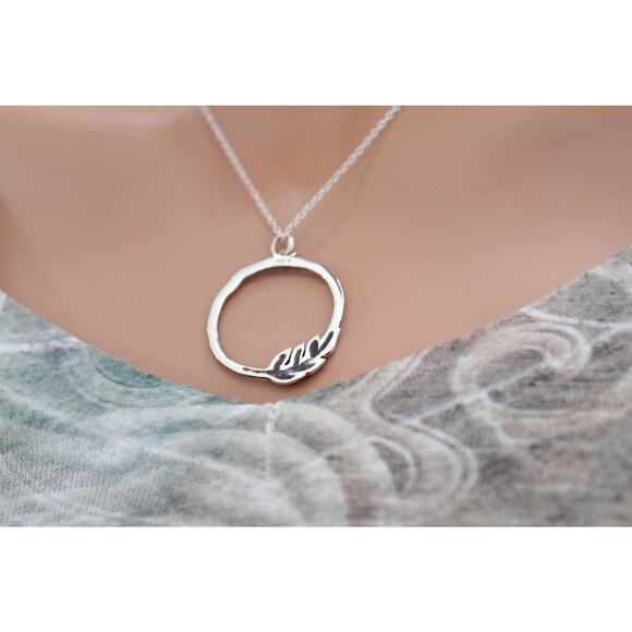 Sterling Silver Twig Circle Necklace - Picture 4 of 6